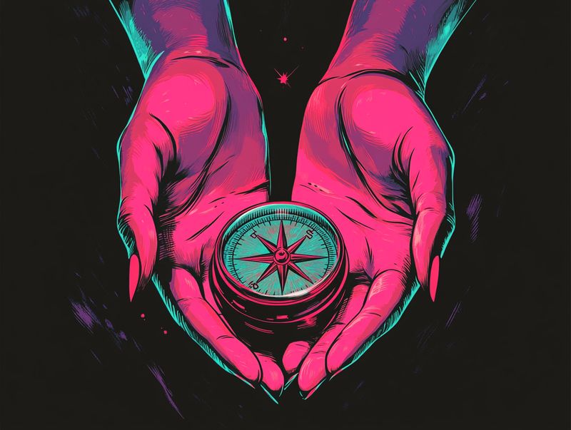 Hands holding a compass